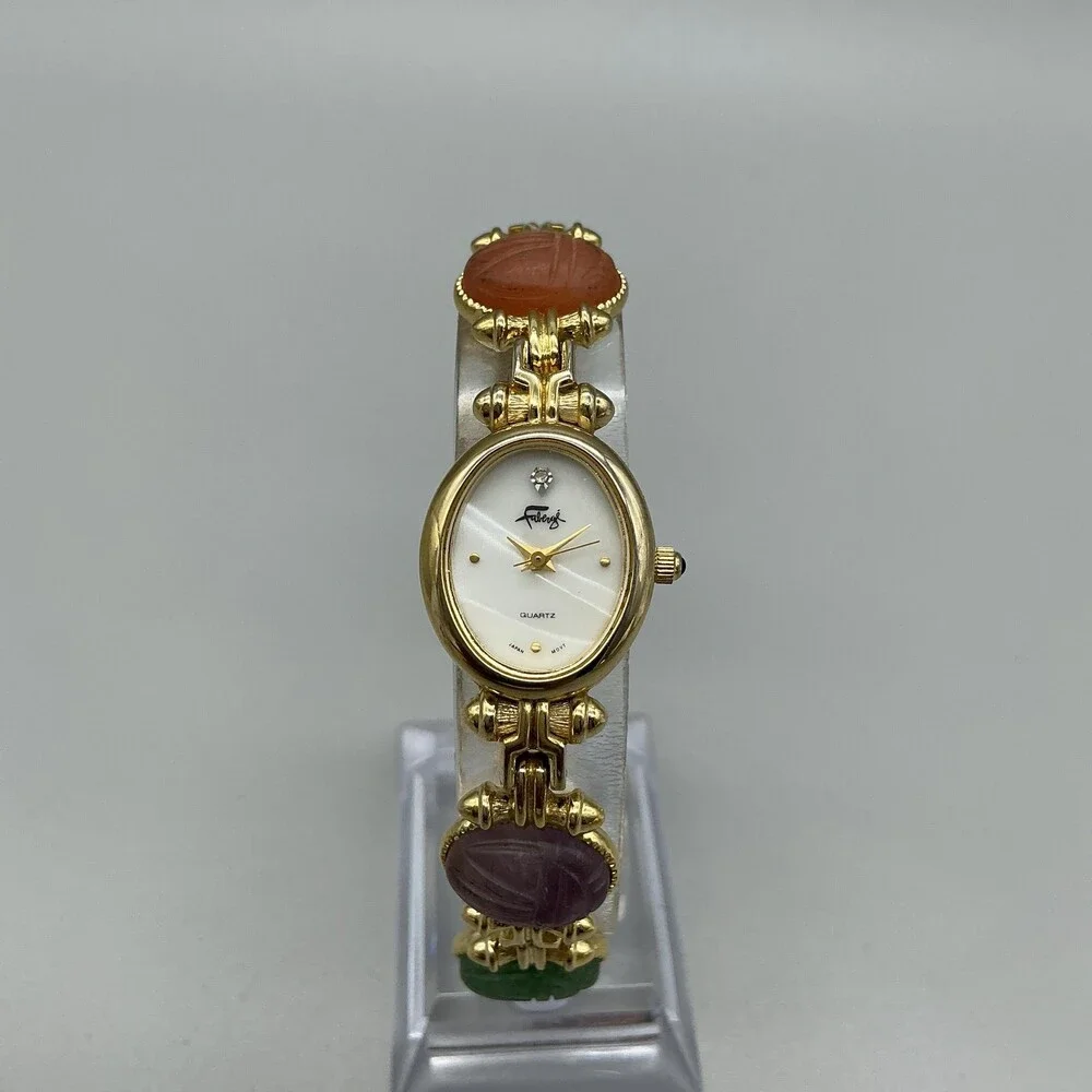 Faberge Scarab Womens Watch 19mm MOP Dial Gold Tone Multicolor New Battery 7.75